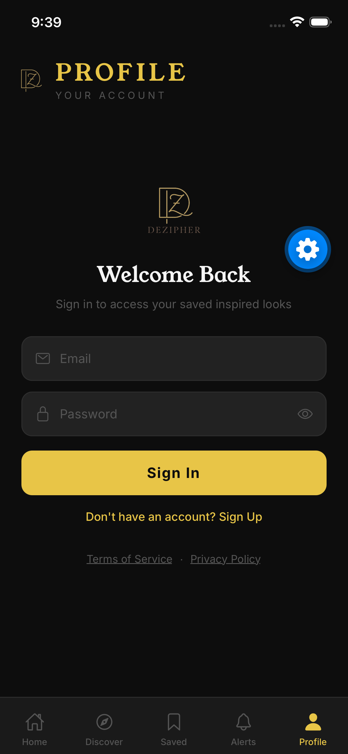 Dezipher Profile Screen
